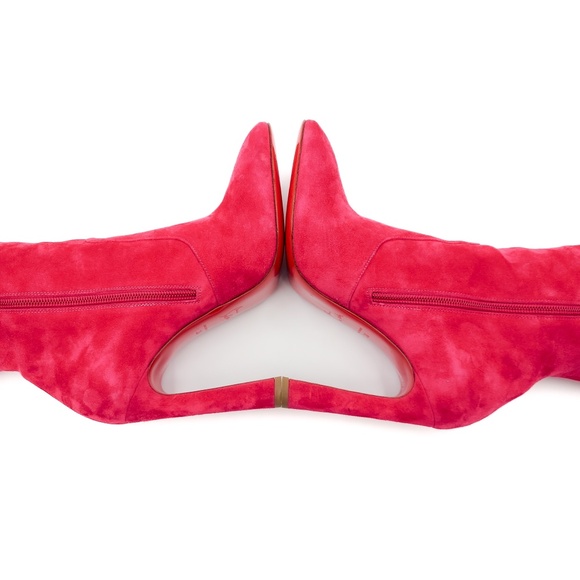 Christian Louboutin Pink Suede Zip Over-the-Knee Heeled Boots EU 38 - Picture 4 of 10